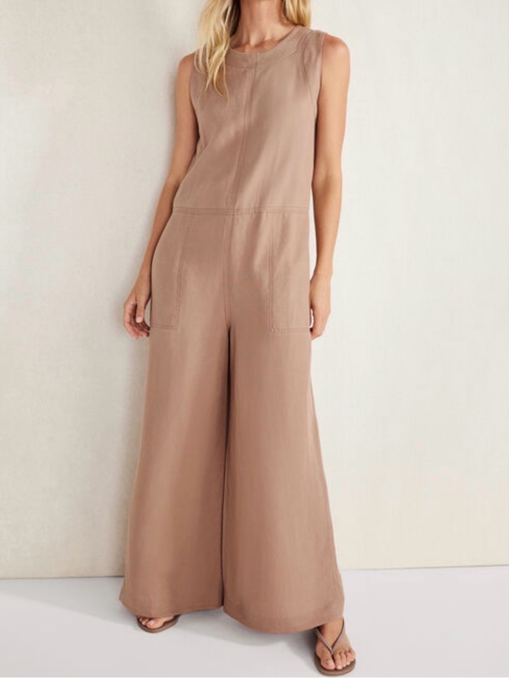 Haven Well Within /Talbots Women Linen Blend Jumpsuit NWT Size L Tan Sleeveless